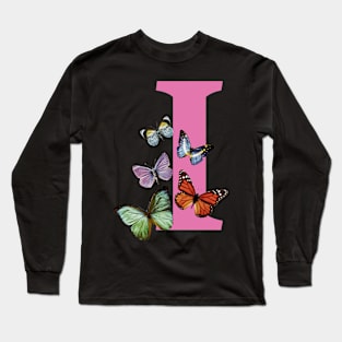 Letter pink I with colorful butterflies Long Sleeve T-Shirt